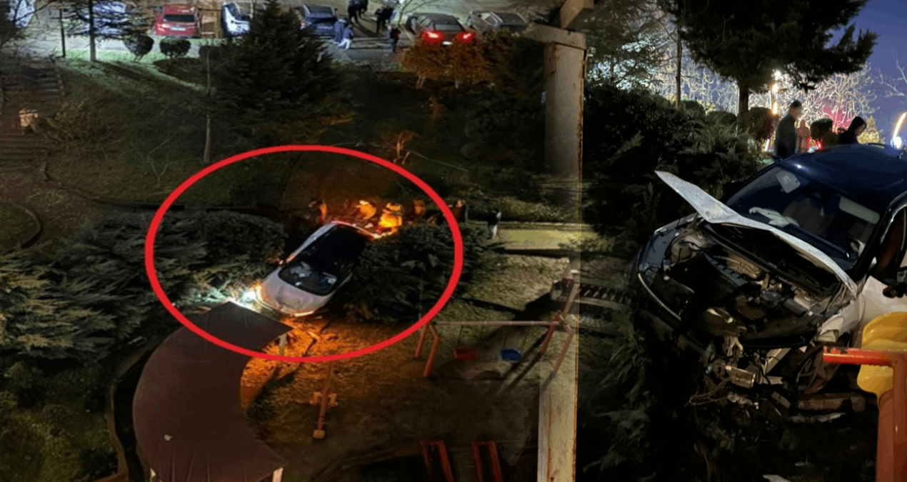 Otomobil çocuk parkına uçtu: Feci anlar kamerada